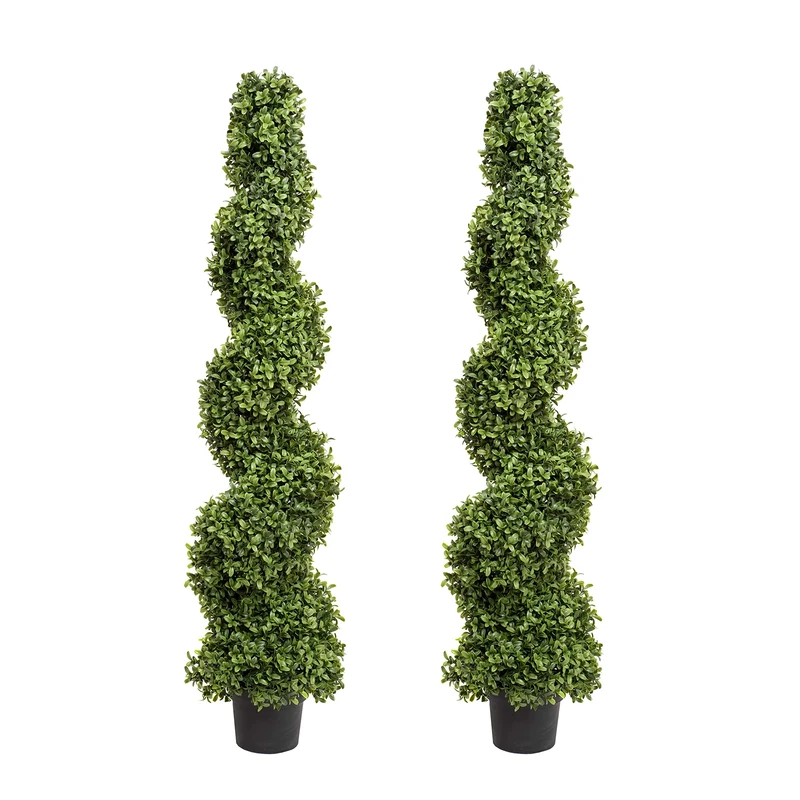 2x Artificial Spiral Boxwood Topiary Trees | Realistic Artificial Design | UV Protected for Outdoor Use | Indoor and Outdoor Use | Elegant Decoration (4ft/120cm), Green