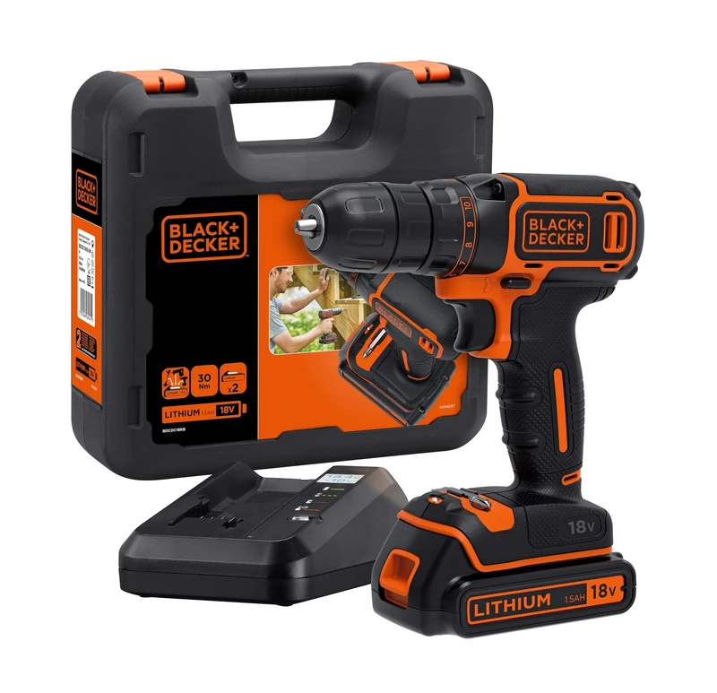 BLACK+DECKER BDCDC18K-QW - Taladro Atornillador 18V con 1 batería 1,5Ah y maletín
