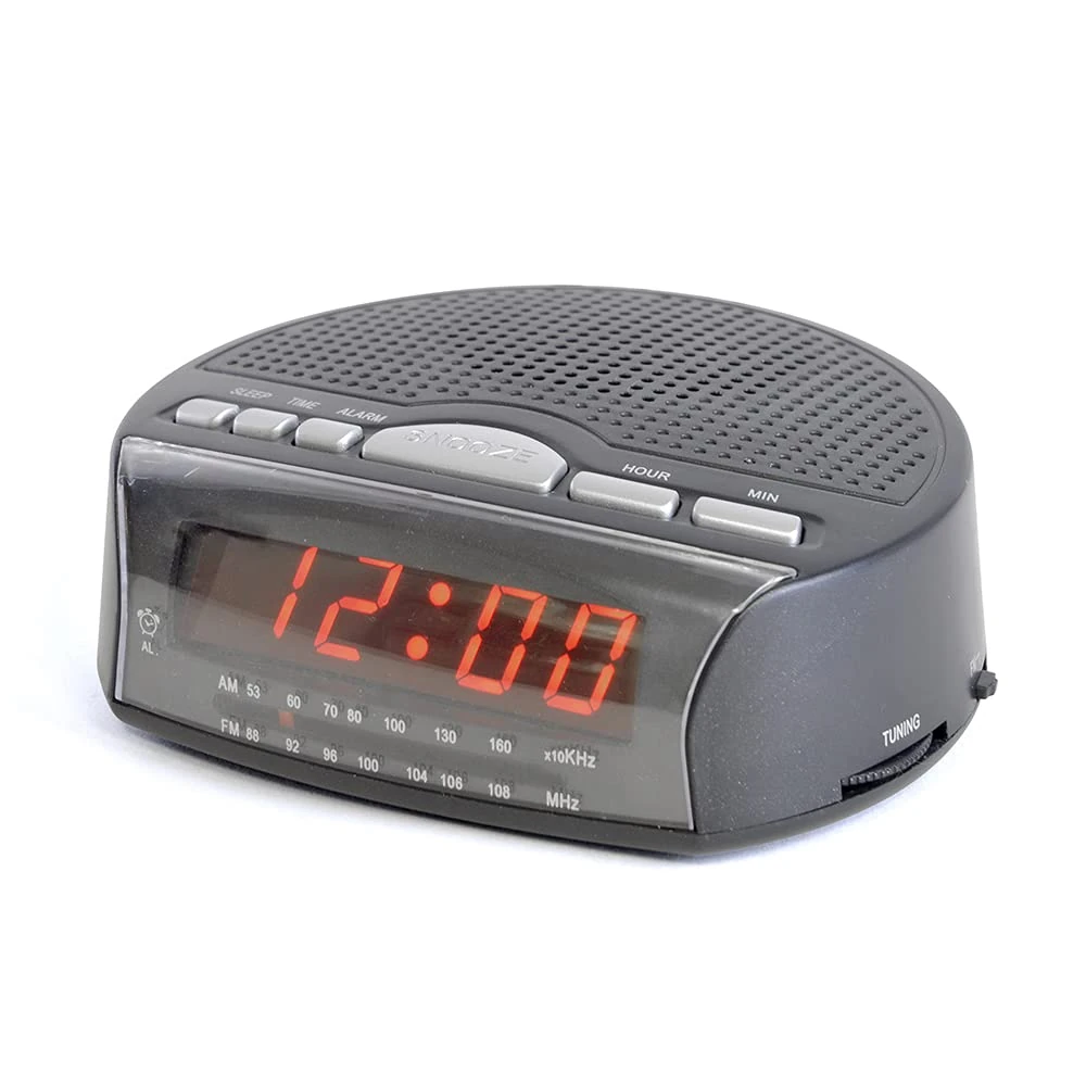 LLOYTRON "Daybreak" Alarm Clock Radio with Buzz Alarm or Radio - Snooze Function - Sleep Timer - Rotary Tuning and Volume Controls - Mains Operated - AM / FM Radio - J2006BK - Black