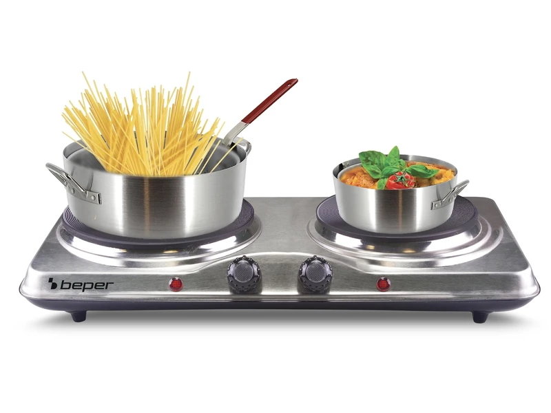 BEPER 90.825 Stainless steel electric hotplate - 2 hotplates with temperature control