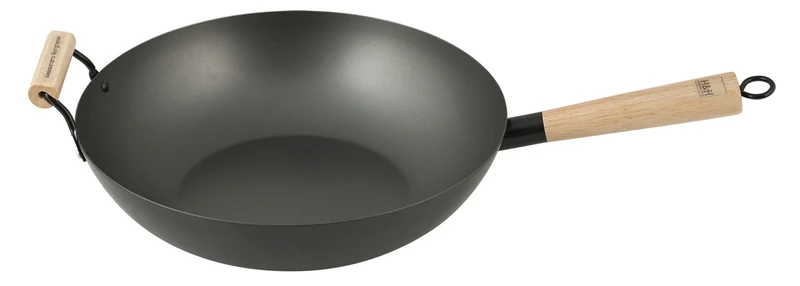 H & H Alessandro Borghese, Iron Non-Stick Wok with Wooden Handle and Grip, 32 cm, Black