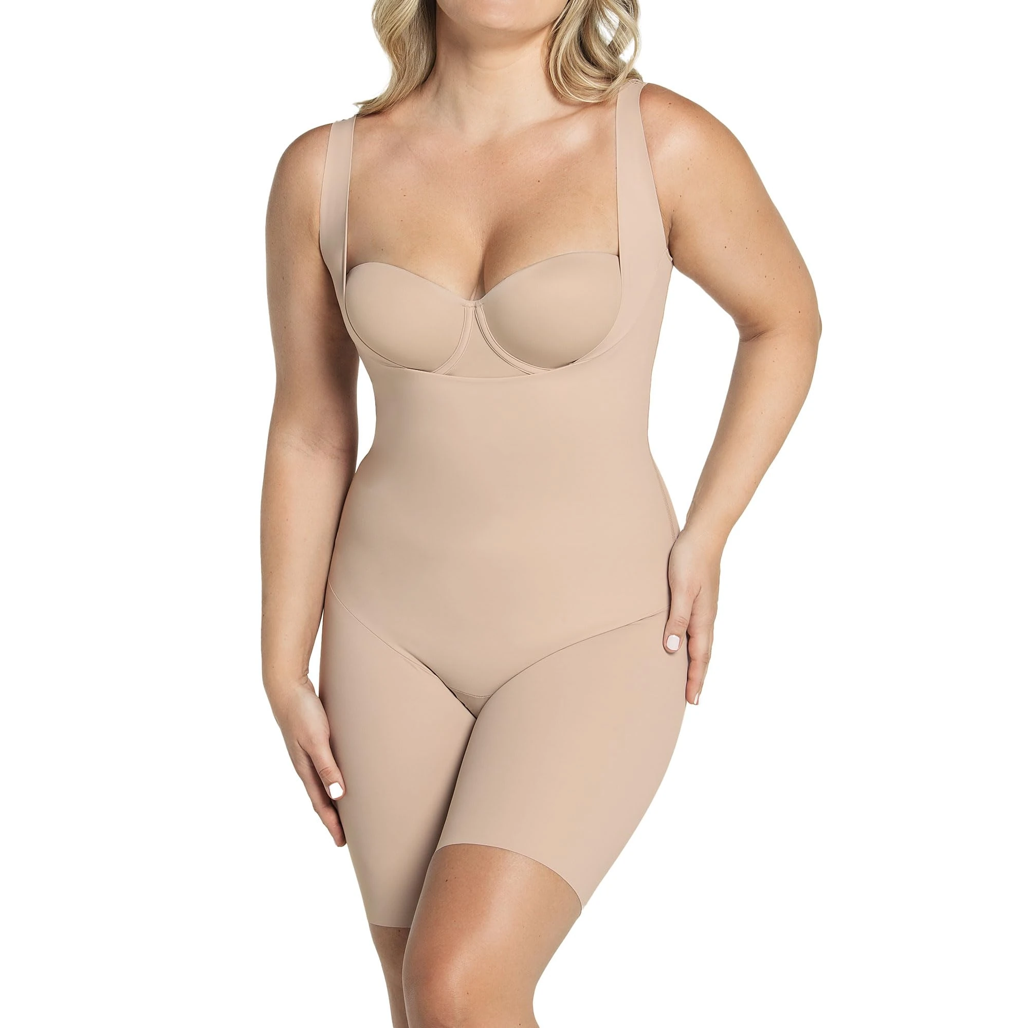 Leonisa Seamless Thigh Body Shaper for Women - Braless Bodysuit Tummy Control Shapewear