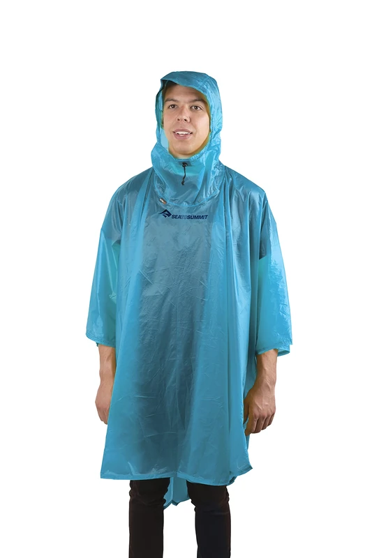Sea to Summit - Ultra-Sil Nano Poncho - Ultra-Lightweight & Waterproof Rain Gear - With Hood - Dual Rain Protection & Pack Cover - For Backpacking - Pacific Blue - 145g