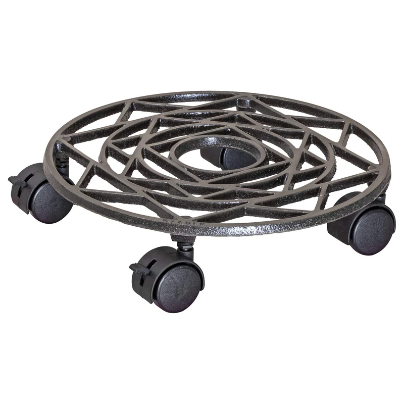 WAGNER Plant trolley ANTIK STAR Ø 29 x 6,5 cm I Flower trolley for indoor + outdoor use I Container trolley made of cast iron, pale nickel, with 2 breaks I Load capacity 50 kg - 20092101