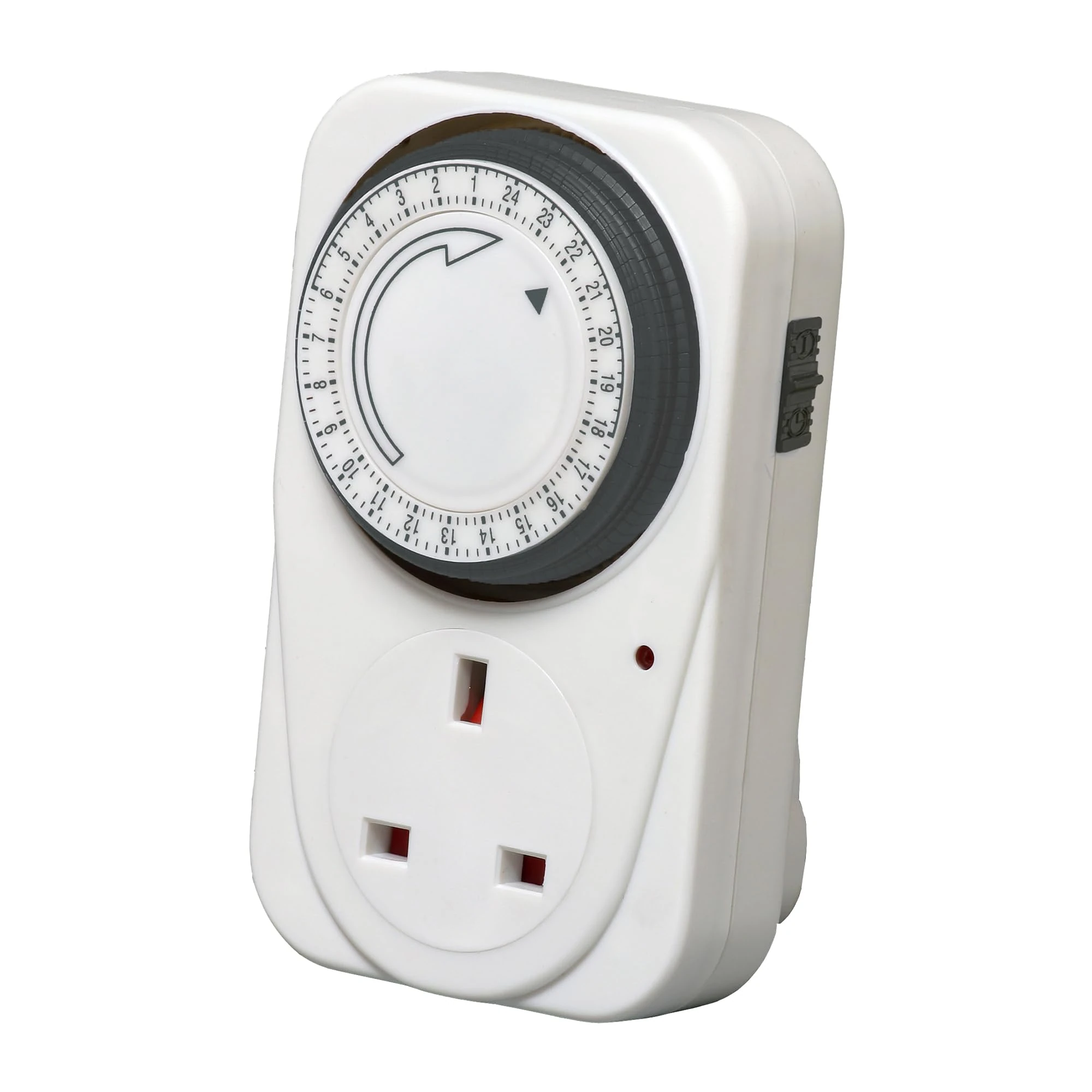 Defender 24 Hour Segment Timer Plug Socket - Programmable Mechanical Timer Switch for Home & Office - Energy Saving 240V 3 Pin Plug-In Time Controller - Ideal for Christmas Lights