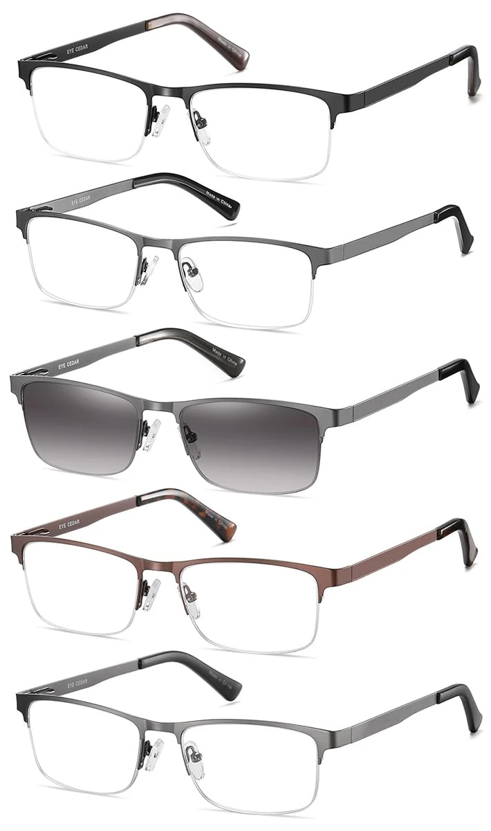 EYECEDAR 5-Pack Reading Glasses Men Metal Half Frame Spring Hinges Rectangular Style Eye Glasses Readers Glasses 2.50
