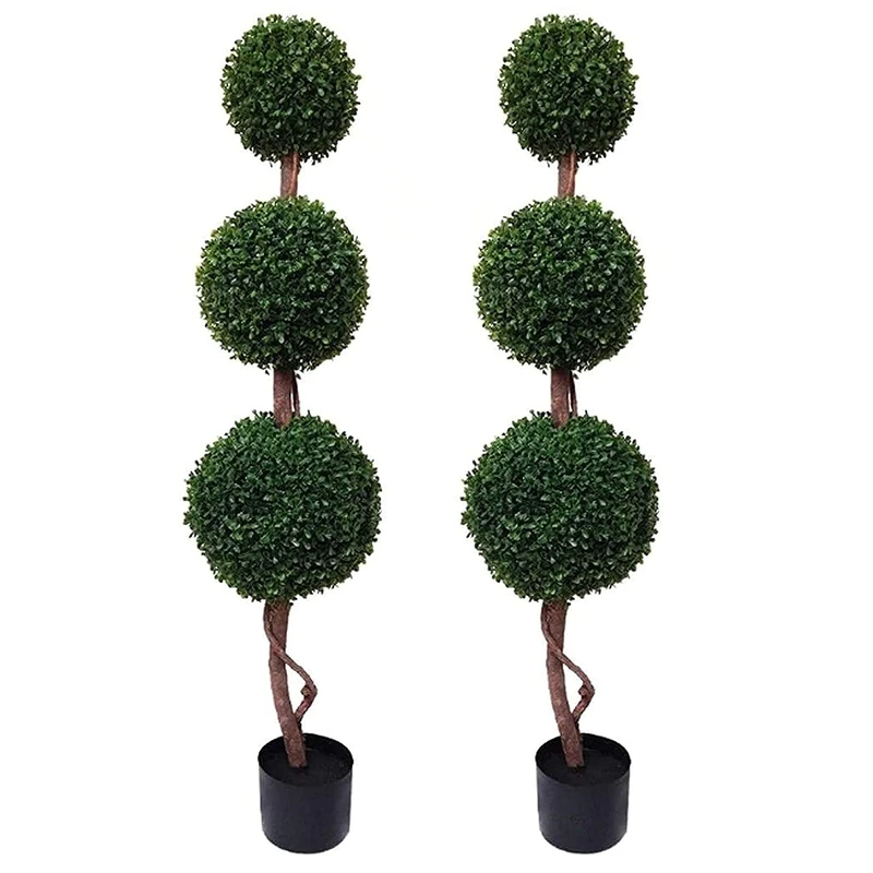 GreenBrokers 4ft/120cm-Best Quality Triple Ball Artificial Boxwood Topiary Trees 4ft/120cm-(Pack of 2), Green, 120cm/4ft