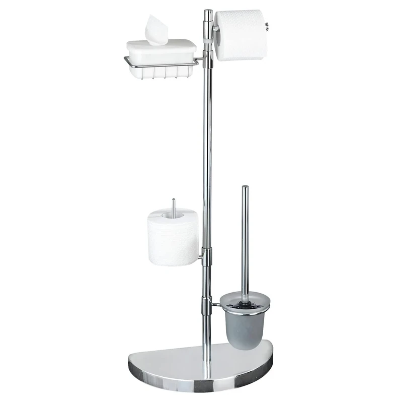 Maximex Space-Saving Toilet-Centre-with Replacement roll Wet Wipes Box Holder, Chrome plated metal, Silver Shiny, 18 x 34 x 84.5 cm