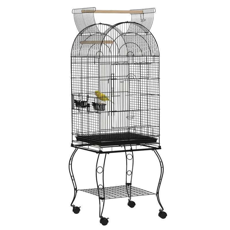 PawHut Large Metal Bird Cage Aviary Budgies Finch Cockatiel Birds Stand Feeding Station Stand w/ Wheels 51L x 51W x 137H cm