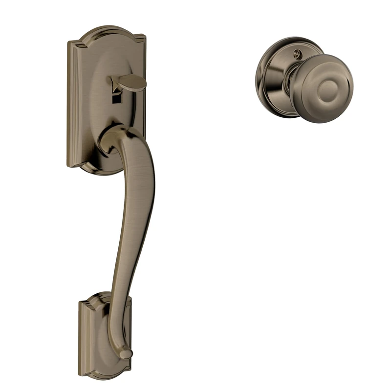 SCHLAGE FE285 CAM 620 GEO Camelot Trim Lower Half Front Entry Handleset with Georgian Knob, Antique Pewter