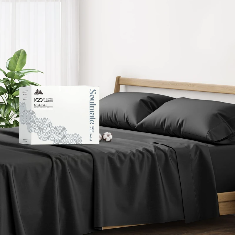 Mayfair Linen Hotel Collection Egyptian Cotton 500 Thread Count 4 Piece Sheet Set King Black