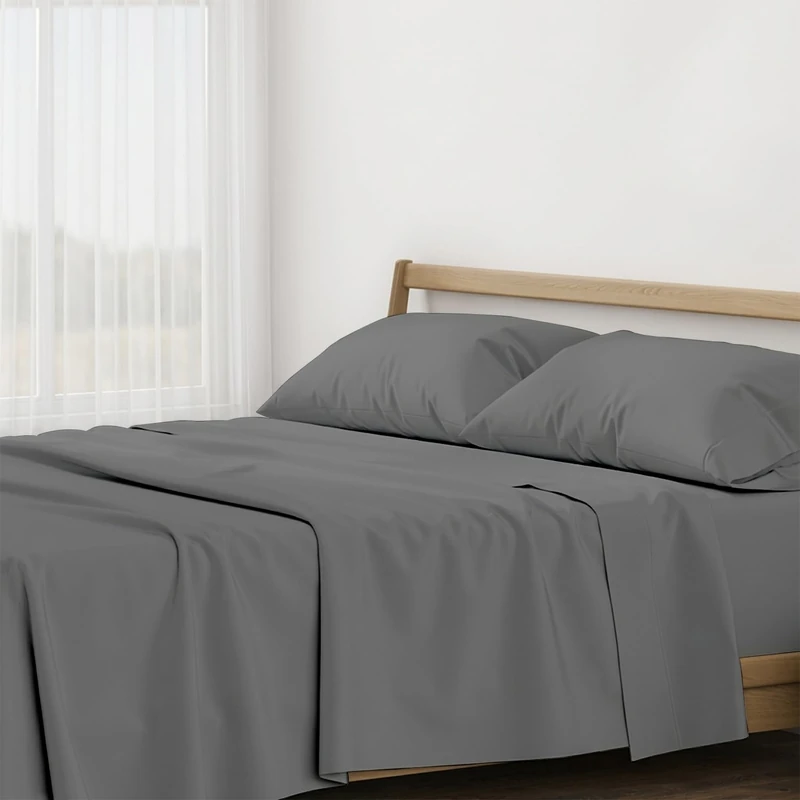 Mayfair Linen 100% Cotton Bed Sheets King Sheet Set - 500 Thread Count Sheets King Size 4 PC Set (Dark Grey), Soft, Cooling, Hotel-Quality 16" Deep Pocket Sateen Cotton Bedsheet for Hot Sleepers
