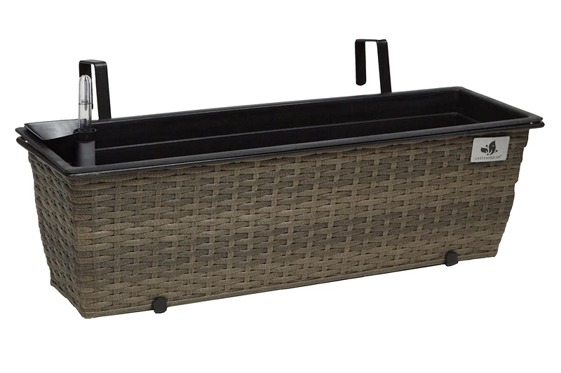 Gartenfreude Polyrattan Balcony Box with Hanger and Watering System