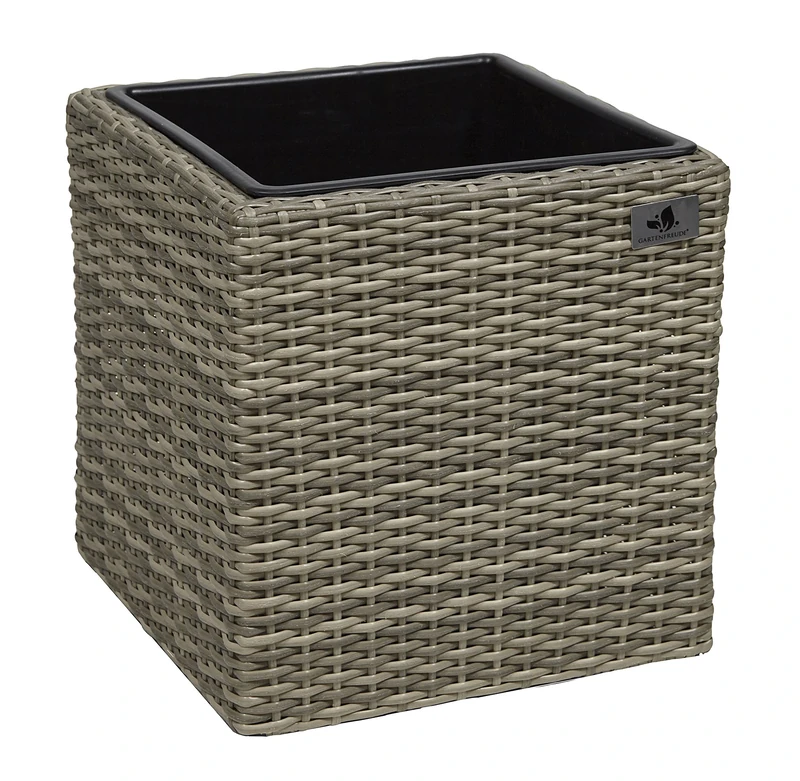 Gartenfreude Plant Pot Cube in Polyrattan with Plastic Insert and Watering System for Indoors/Outdoors 36 x 36 x 36 cm – Various Designs