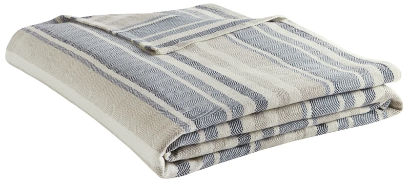 Eddie Bauer | Blanket-100, Lightweight & Breathable, Machine Washable Easy Care, Cotton, Blue Stripe, Queen