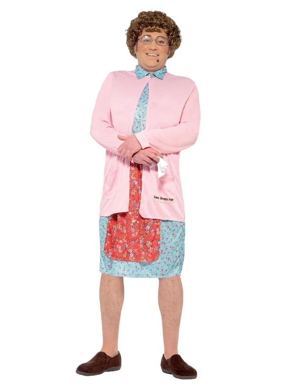 Smiffys Mrs Brown Padded Costume, Pink Dress, Cardigan, Wig, Glasses, Handkerchief & Mole, Officially Licensed Mrs Brown's Boys Fancy Dress, Adult Dress Up Costumes Large, World Book Day