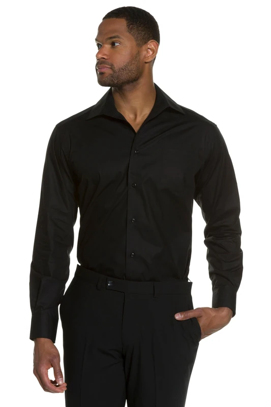 JP 1880 Men's Big & Tall Adjustable Collar Smart Shirt Black Large 703633 10-L
