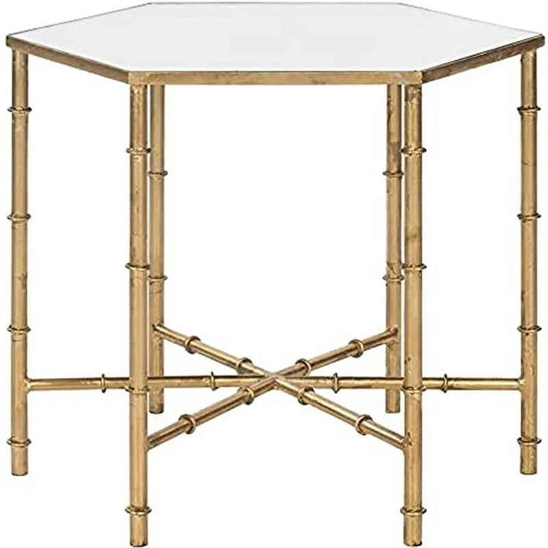 SAFAVIEH Glam Accent Table with Iron Legs, in Gold and Mirror, 44 X 51 X 43.18