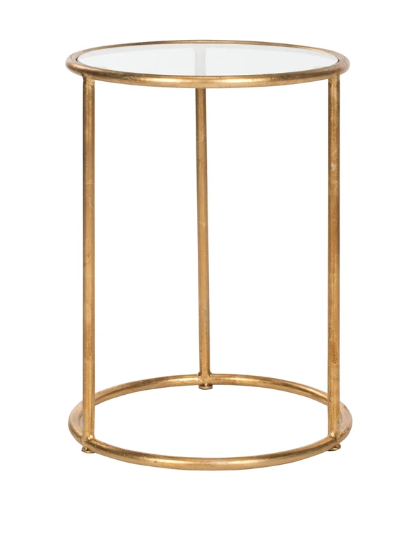 SAFAVIEH Glam Accent Table with Iron Legs, in Gold and Clear, 38 X 38 X 50.03