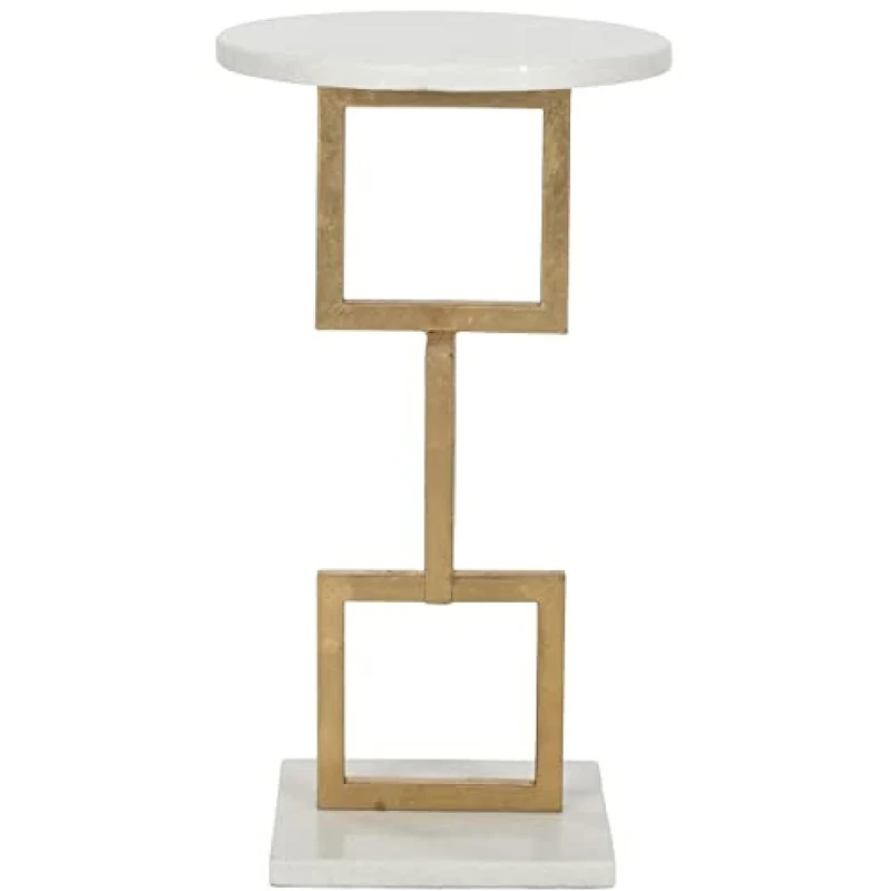SAFAVIEH Glam Accent Table with Iron Legs, in Gold and White, 32 X 32 X 58.92