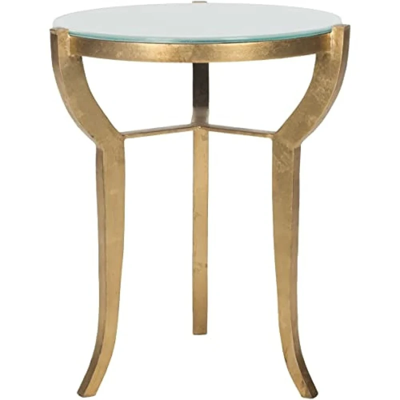 SAFAVIEH Glam Accent Table with Iron Legs, in Gold and White, 42 X 42 X 52.07