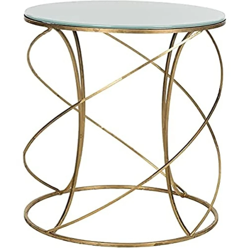 SAFAVIEH Glam Accent Table with Iron Legs, in Gold and White, 51 X 51 X 53.84