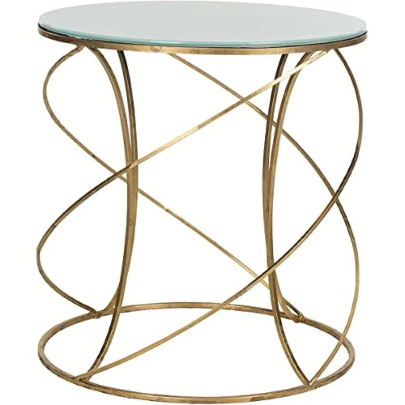 SAFAVIEH Glam Accent Table with Iron Legs, in Gold and Black, 51 X 51 X 53.84