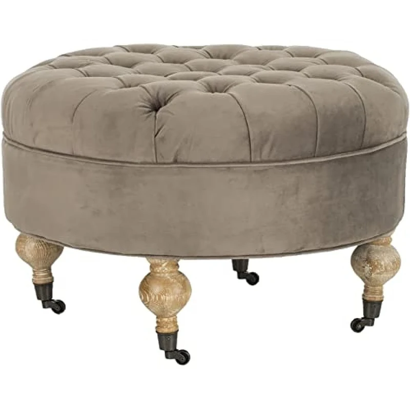 SAFAVIEH Upholstered Ottoman, in Mushroom, 70 X 70 X 45