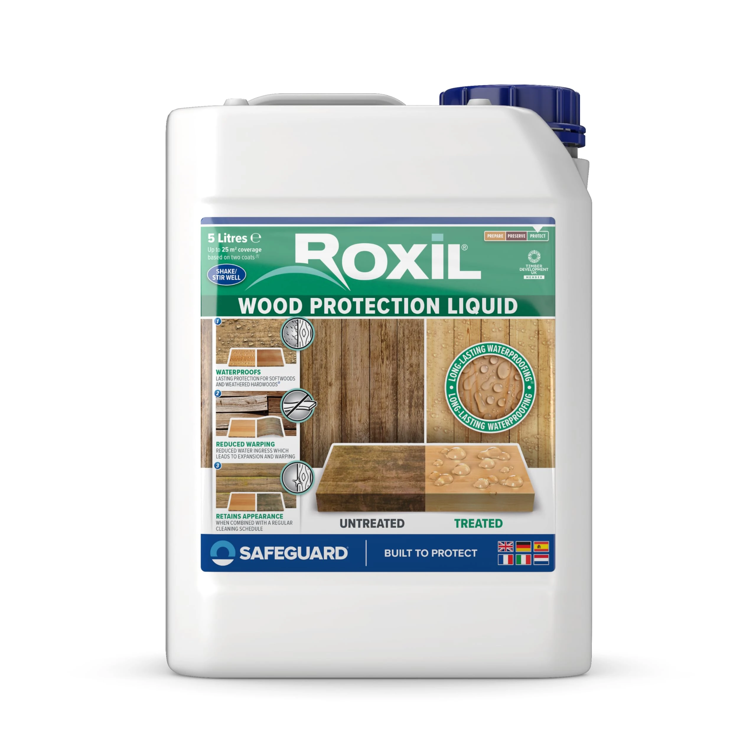 Roxil Wood Waterproofing Liquid (5L Clear) Wood Preserver Outdoor, Wood Sealer for decking, Fence, Sheds and Furniture