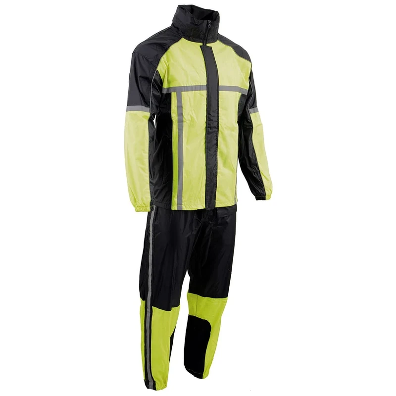Milwaukee Leather MPM9510 Men's Black and Neon Green Motorcycle Water Resistant Rain Suit w/Hi-Vis Reflective Tape - 3X-Large