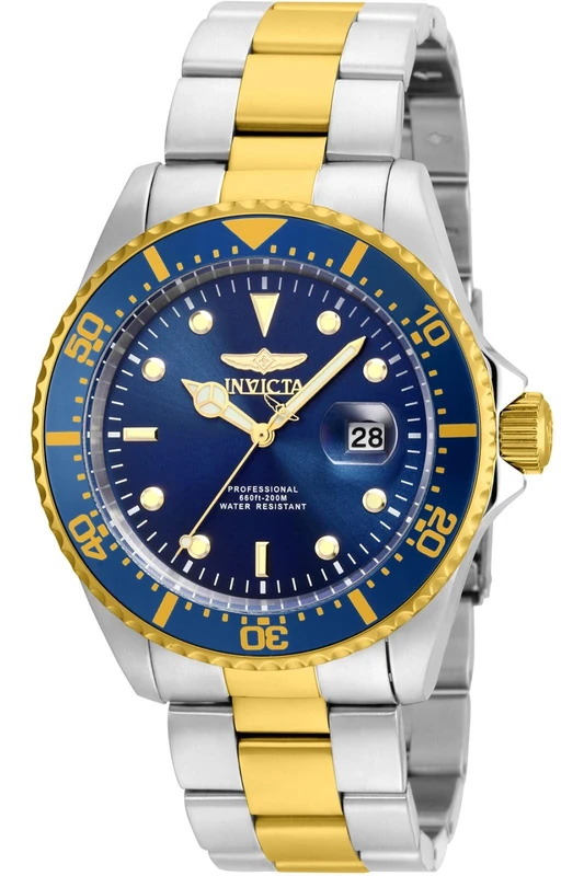 Invicta Pro Diver 22058 Men's Watch - Waterproof - Analogue - Quartz Movement - stainless steel with blue dial - 43mm