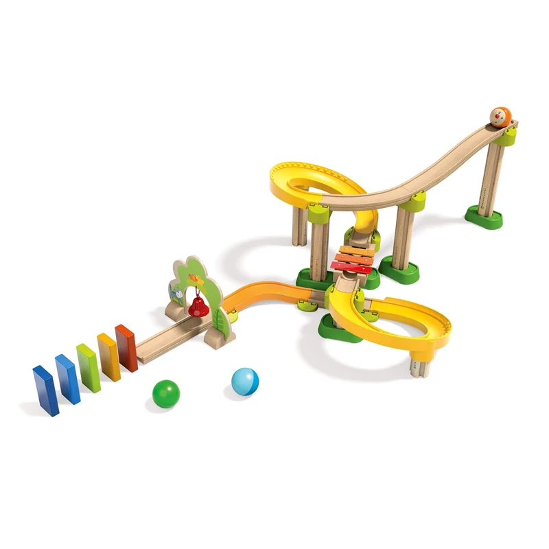 HABA Kullerbu Sim-Sala-Kling Ball Track Set | Wooden Marble Run With Fun Sound Effects For Toddlers | Construction Toy For Kids With Rolling Balls And Track Pieces | Engaging Playset For Boys And Girl
