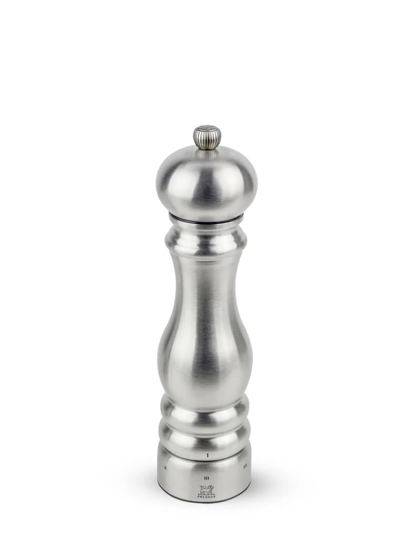 PEUGEOT - Paris Chef u'Select 22 cm Pepper Mill + Pepper Included - Made of Stainless Steel - 6 Predefined Grind Settings - Made in France - Stainless Steel Colour