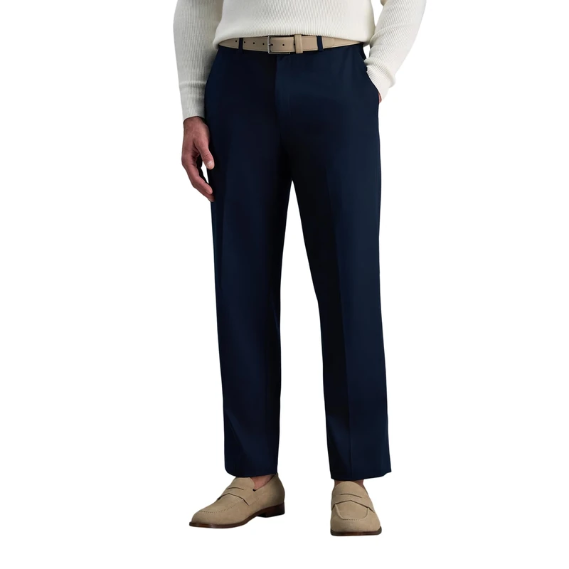 Haggar Men's Classic Fit Flat-Front Hidden Expandable Waistband Premium No Iron Khaki, 38W x 31L - Dark Navy - Image 1