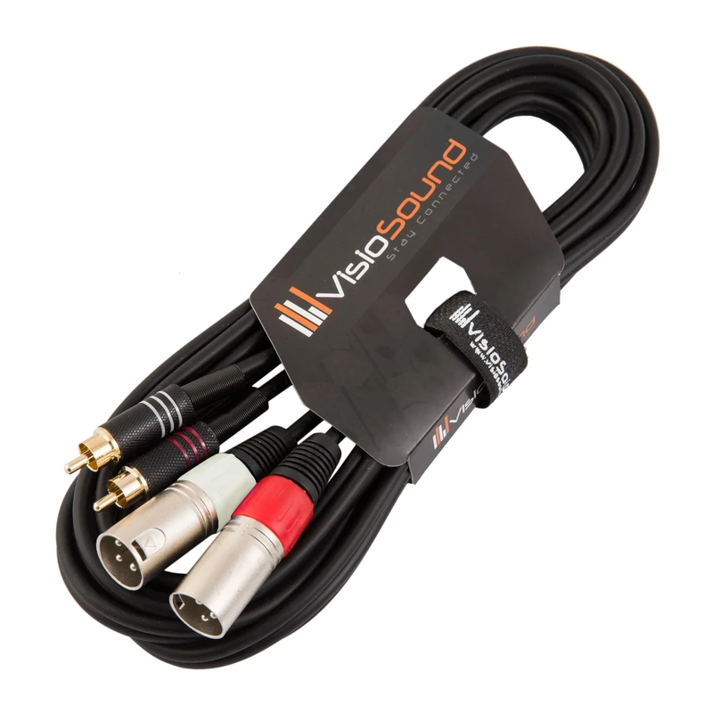 VisioSound 2 x Male XLR to 2 x RCA Gold Phono Plug Twin Lead/Audio Signal Patch Cable 3m