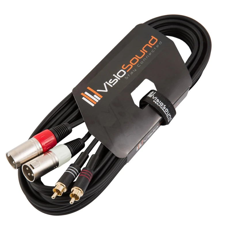 VisioSound 2 x Male XLR to 2 x RCA Gold Phono Plug Twin Lead/Audio Signal Patch Cable 5m
