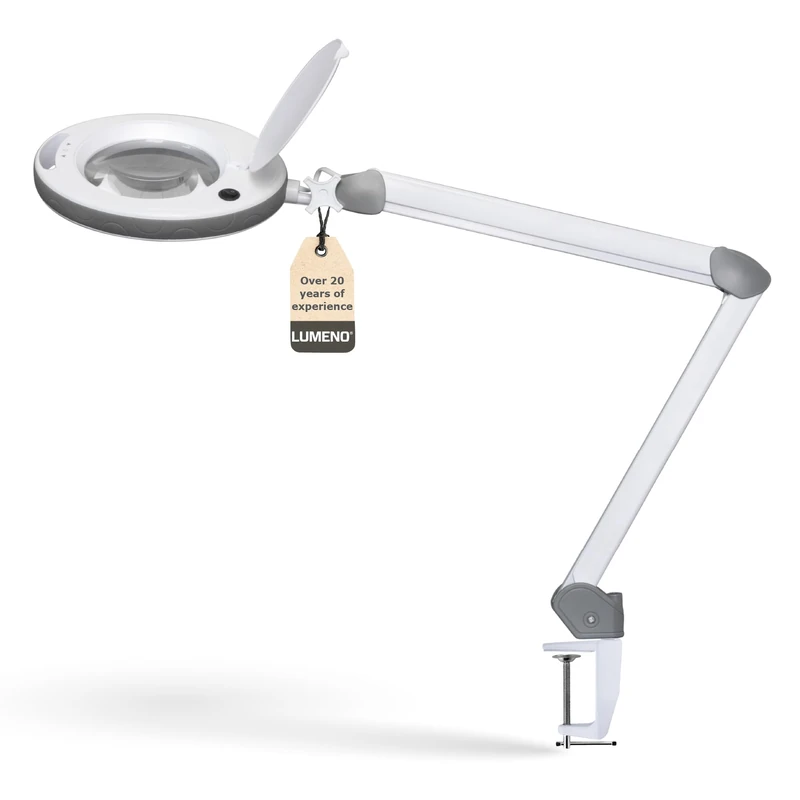 Lumeno 8513GR dimmable LED Magnifying lamp with Large 152 mm Real Glass Lens, 1150 Lumen, Workstation & DIY lamp, Reading aid, 3 diopters Grey - Image 1