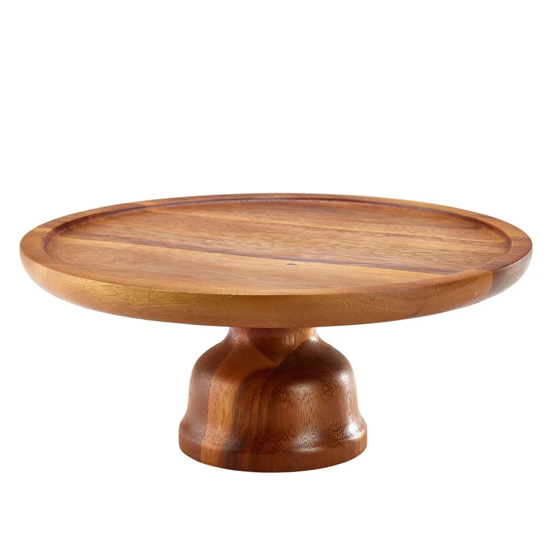 Acacia Wood Cake Stand 33cm - Rustic Wooden Food Stand & Buffet Riser