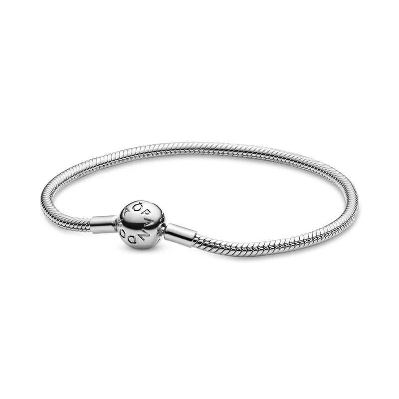 PANDORA Moments Women's Sterling Silver Smooth Snake Chain Bracelet for Charms, Size 19, No Box