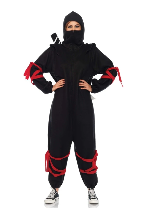 Leg Avenue 85546 - Cosy Ninja Onesie Women's Costume, One Size (Black Red) - Image 1