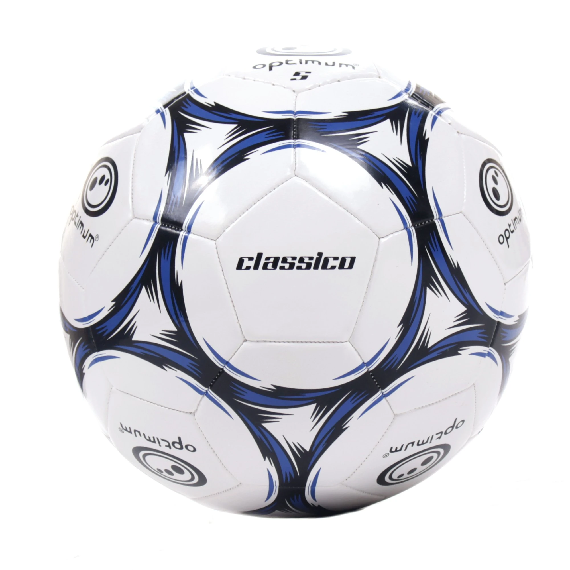 Optimum Classico All-Weather Football Ball - Stylish, Soft-Touch PVC, Even Pressure, Ideal for Training & Matches, Suitable for All Grounds - Black/Blue - Size 3 - Without Pump