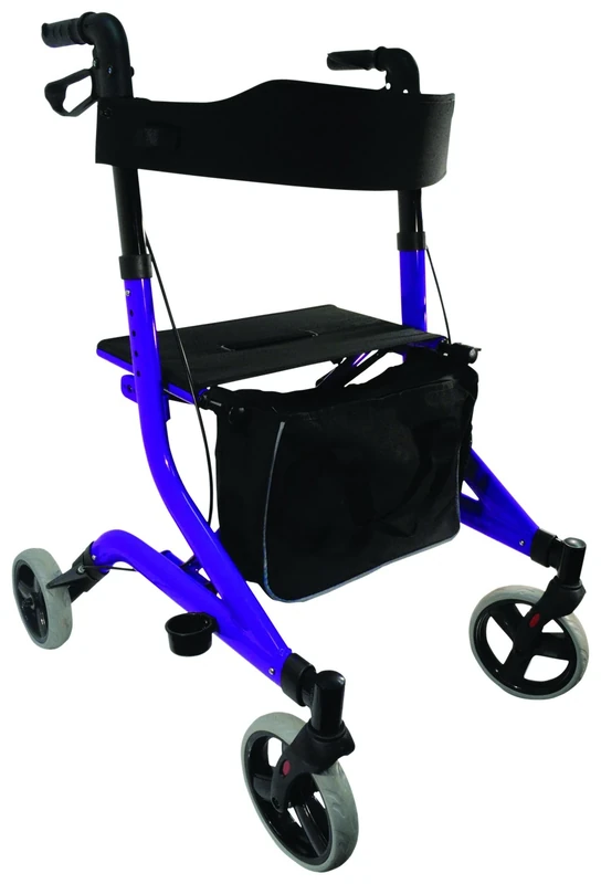 Aidapt Deluxe Purple Folding Light Weight 4 Wheeled Rollator Mobility Aid with Seat, Carry Bag, Lockable Brakes, Walking Stick Holder and Puncture Proof Tyres for Indoor and Outdoor use.