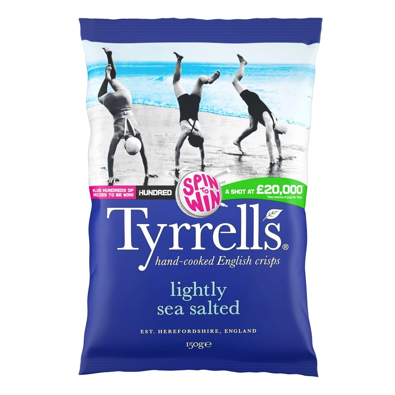Tyrrells Crisps LIGHTLY SEA SALTED 150g Sharing Bag - Hand-cooked & spun for an exquisite fresh taste. No artificial ingredients (No artificial flavour, colours or MSG)