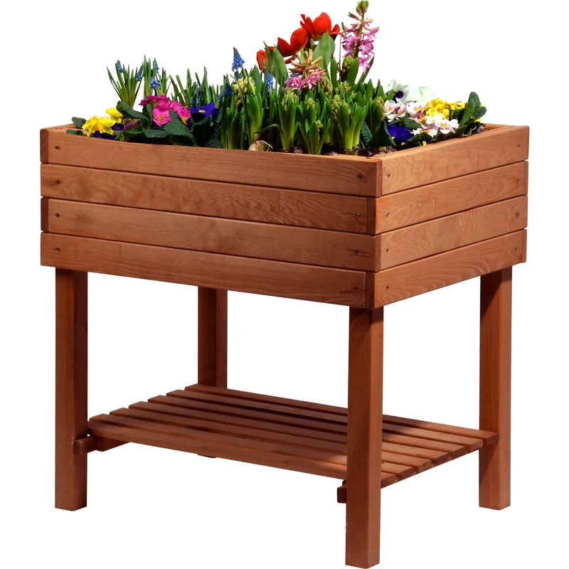 dobar Decorative Raised Bed (Pine Wood, Brown) for the Garden/Raised Table Bed Set for Vegetables, Herbs, Flowers, Flower Beds for Patio, Balcony
