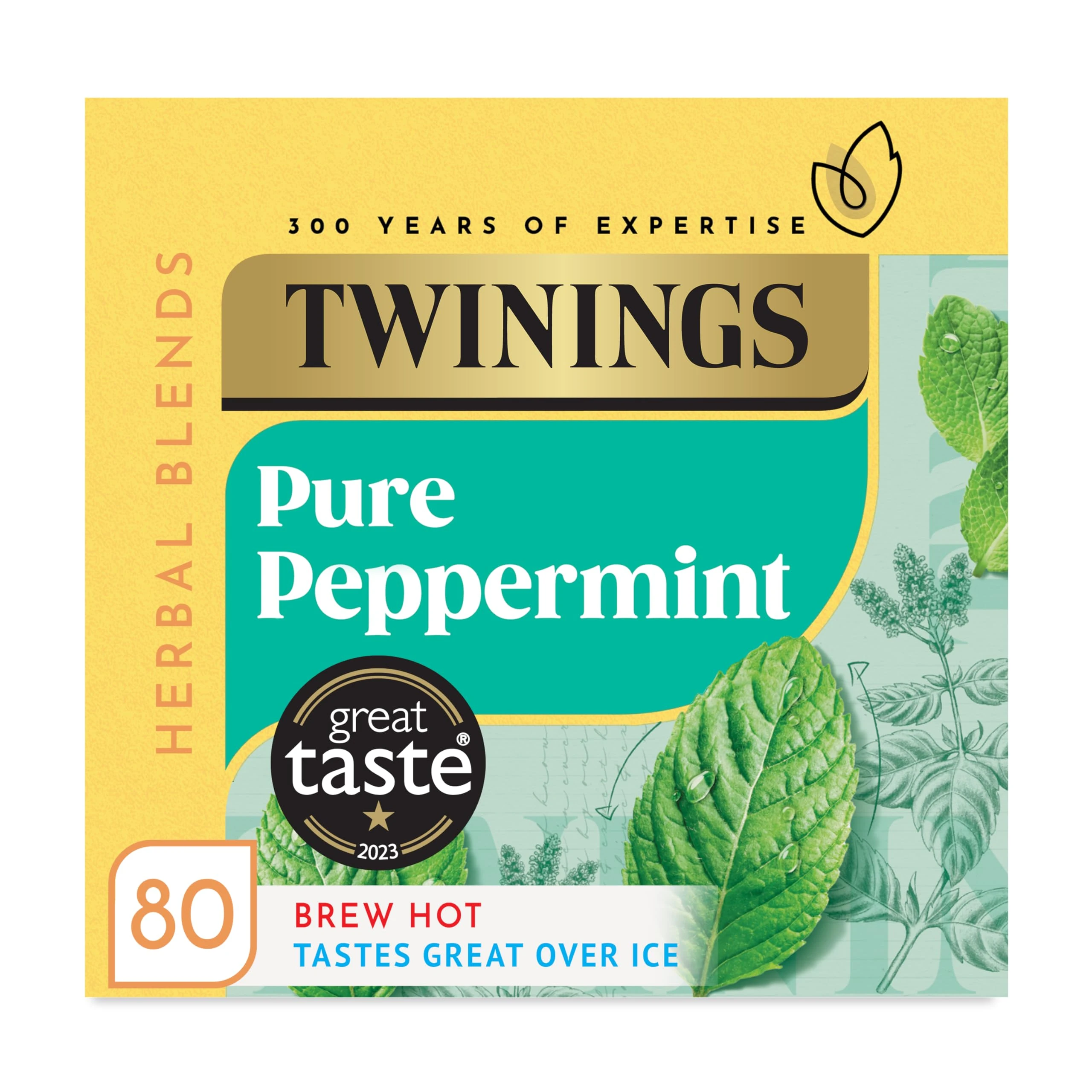 Twinings Pure Peppermint Flavoured Tea Bags - 80 Biodegradable Bags Caffeine & Sugar Free Herbal Tea for Digestion & Refreshment Natural Peppermint Flavor