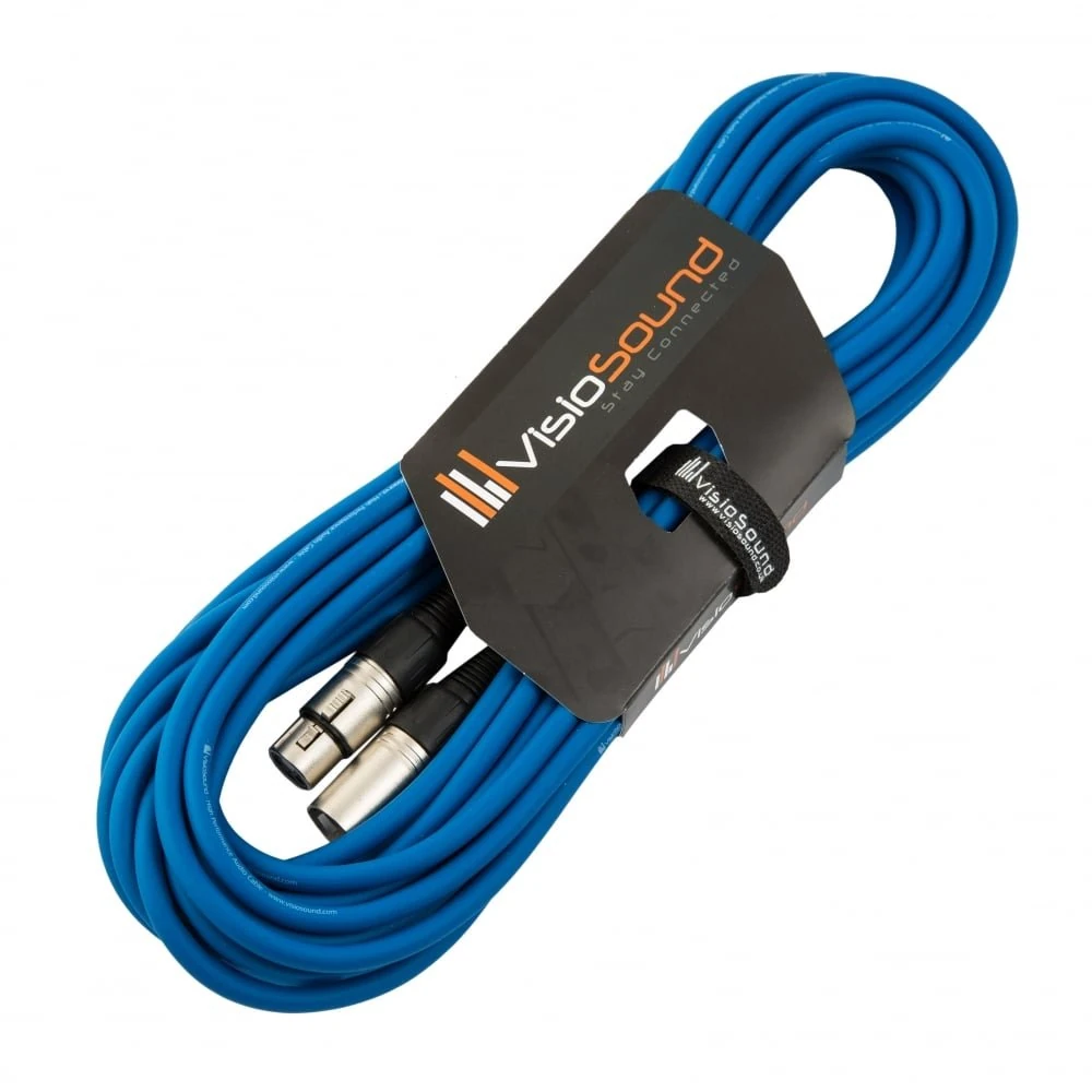 VisioSound Male to Female XLR Mic Lead/Balanced Microphone/Mic Patch Cable / 7 Colours 10m Blue
