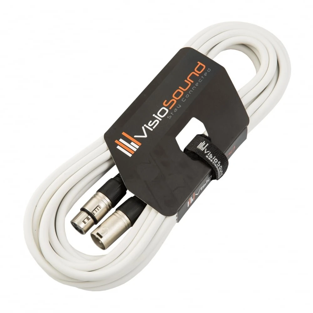 VisioSound Male to Female XLR Mic Lead/Balanced Microphone/Mic Patch Cable / 7 Colours 6m White
