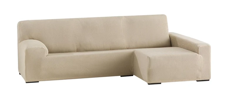 Eysa Ulises Elastic Chaise Longue Cover Right, Front View, Colour 01-Beige, Polyester-Cotton, 250-310 cm