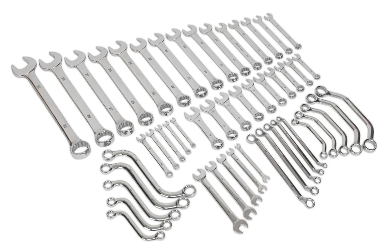 Sealey S01084 Metric Multipurpose Spanner Set, 50 Pieces, Silver
