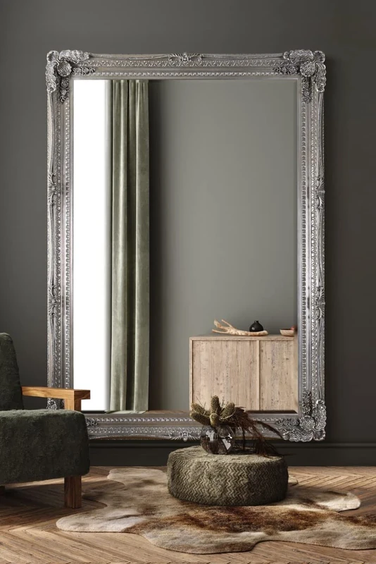 Large Silver Antique Shabby Chic Ornate Wall Mirror 5Ft1 X 7Ft1, 154cm X 215cm